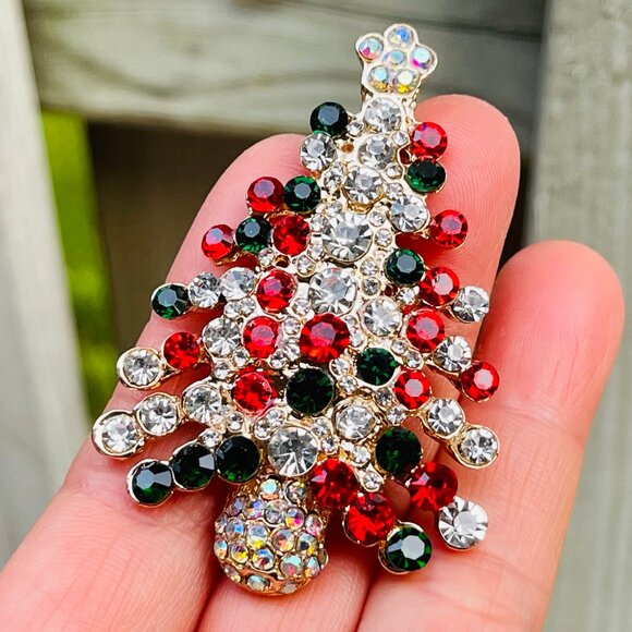 Christmas Tree Brooch Rhinestone Tree Brooch Christmas Tree Pendant - Picture 4 of 5